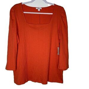Bar III Square‎ Neck Top Orange Valencia Size 1X NWT